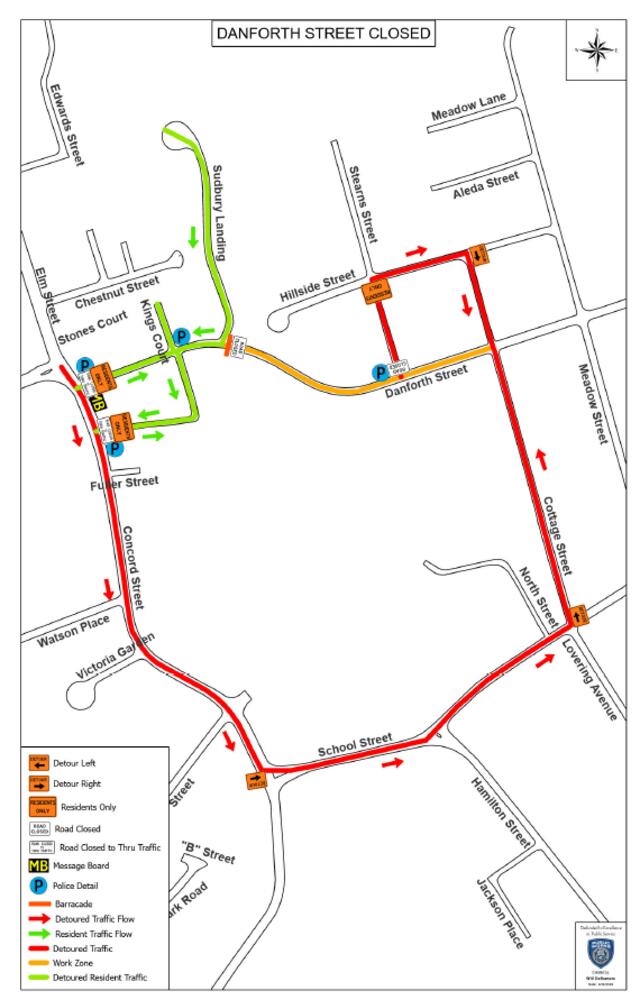 Map of Danforth Street detour